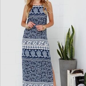 Lulus Navy And White Paisley Maxi Dress